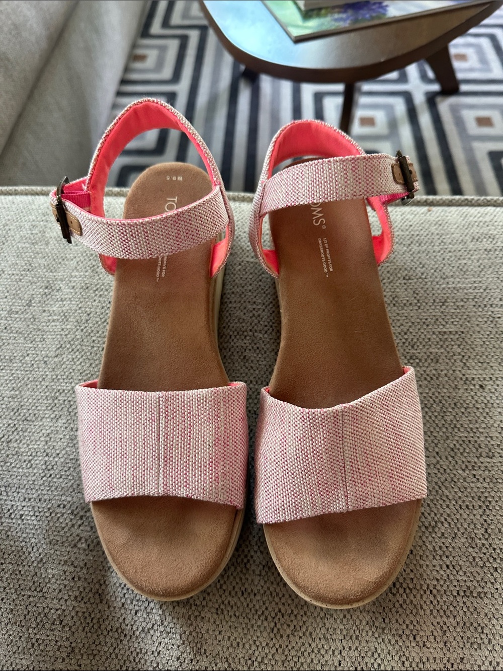 Toms Pink Fabric Ankle-Strap Sandals
